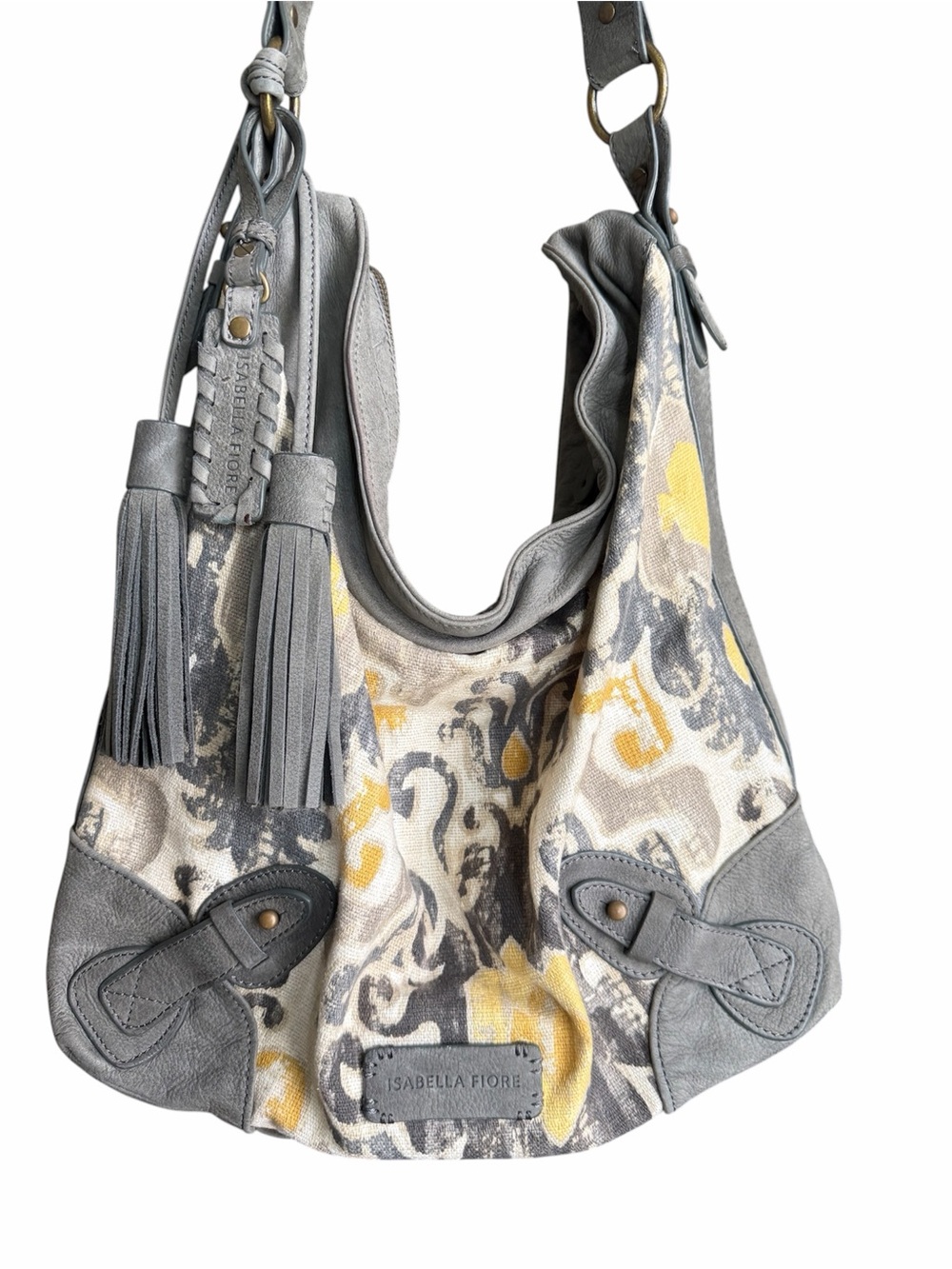 Isabella Fiore Y2K Hobo Luxury Leather/Soft Woven Fabric Handbag